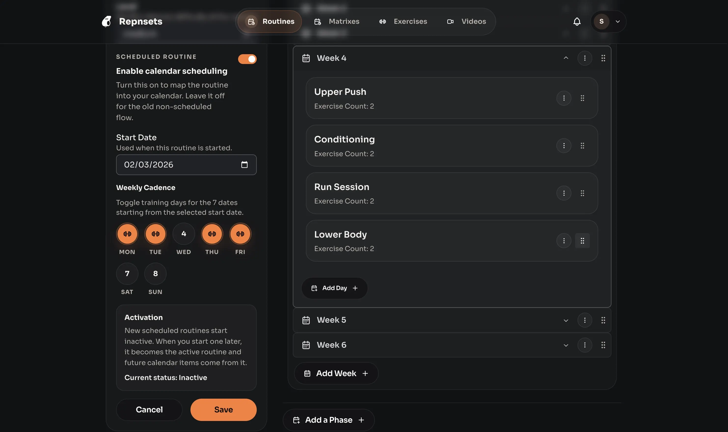 Rep&Sets web screenshot